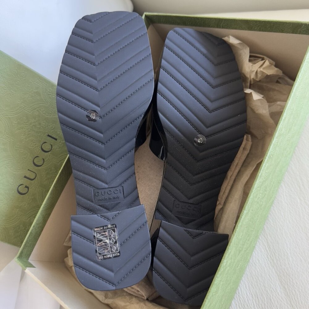 NEW GUCCI BLACK Rubber Logo Platform Block Heel Slide Sandals Size 10 US 40 EU - Picture 8 of 8